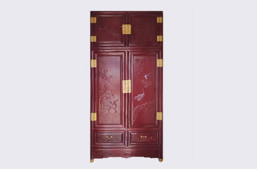 北辰高端中式家居装修深红色纯实木衣柜